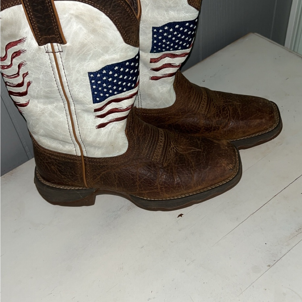 Durango Brown and White Heeled Boots with American Flag